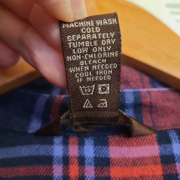 BIT & BRIDLE Red Navy Plaid Embellished Collar Long Sleeve Flannel Shirt Size XL - Picture 10 of 10